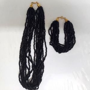 Vintage Trifari Black Bead Jewelry Set